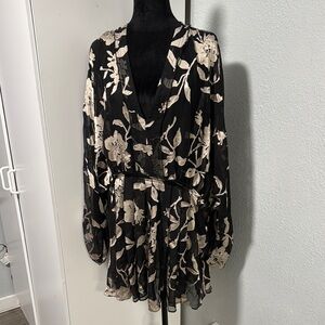 Lane Bryant Black and Cream Floral Blouse